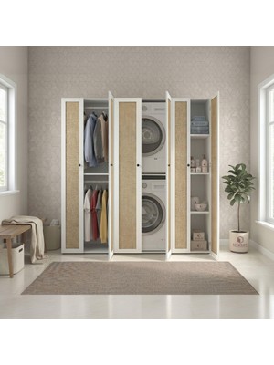 Kenz Life Kenzlife Çamaşır-Kurutma Makinesi Dolabı ve Giysi Dolabı Suyuti Sağ Mat Beyaz 180*170*60 Jut Kare Kapak Mdf Gövde