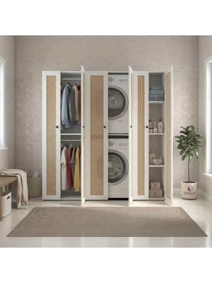 Kenz Life Kenzlife Çamaşır-Kurutma Makinesi Dolabı ve Giysi Dolabı Suyuti Sağ Mat Beyaz 180*170*60 Hazeran Kare Kapak Suntalam Gövde
