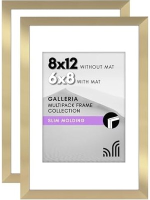 Zenwaya Store 8X12 Resim Çerçevesi 2 Inç Altın Seti - Mat ile 6x8 Resim Çerçevesi Veya Matsız 8X12 Çerçeve Olarak Kullanın - Yatay Veya Dikey Ekran Için Pleksiglas Kapaklı Kolaj Resim Çerçeveleri