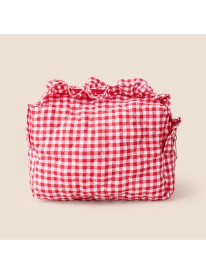 Simple Living Kareli Kozmetik Çantası - Kırmızı