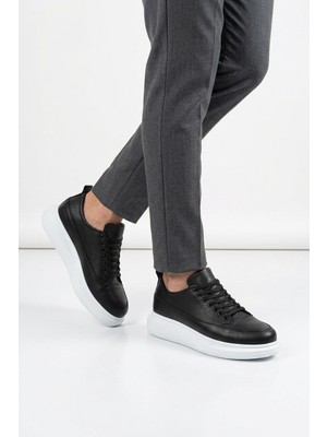 Zerenyus Drake Yüksek Kalite Bağcıklı Kalın Taban Erkek Günlük Sneaker Siyah Beyaz