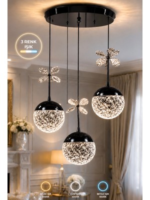 Burenze Bruce Black Edition Sarkıt Power LED Avize Salon Avize 3 Renk Beyaz Gün Işığı ve Sarı