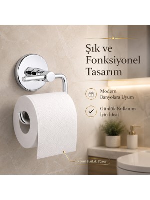 Alper Banyo Rosa Model Krom Tuvalet Kağıtlığı, 304 Paslanmaz Çelik Açık Tuvalet Kağıdı Askısı, Yapışkanlı ve Vidalı Montajlı, 5 Yıl Garantili