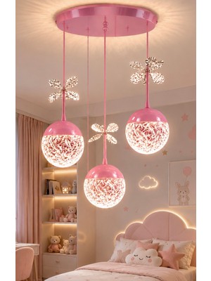 Burenze Pembe Sarkıt Avize Çocuk Odası Avize 3 Renk Sarkıt Power LED