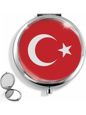 Leylaki Türk Bayraklı Cep Aynası | Ay Yıldız Desenli El Aynası | Yuvarlak Makyaj Aynası | Çanta Için Şık Tasarım