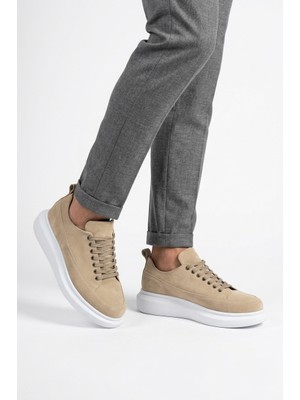 Zerenyus Drake Yüksek Kalite Bağcıklı Kalın Taban Erkek Günlük Sneaker Süet Krem