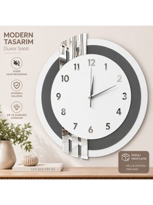 Nixar Design Nordic Line Dekoratif Ahşap Duvar Saati | Modern Salon ve Ofis Saati | Sessiz Mekanizma | Premium Mdf Tasarım