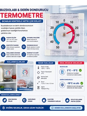 Mersi Shop Bimetalik Kare Termometre | Yapışkanlı Analog Ortam Sıcaklık Ölçer -50°c / +50°c