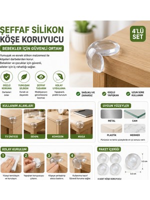 Mersi Shop Şeffaf Silikon Top Şekilli Köşe Koruyucu | Bebek Güvenlik Masa Kenar Koruyucu 4'lü Set