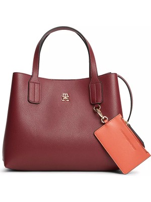 Tommy Hilfiger Kadın Çıkarılabilir Mini Askılı ve Cüzdanlı Th Monogram Logolu Bordo Omuz Çantası AW0AW18722-GNE