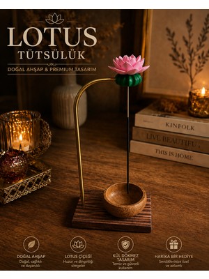 Prusias Wood Lotus Çiçekli Tütsülük Ahşap Tabanlı Dekoratif Tütsü Standı Meditasyon Yoga Dekor