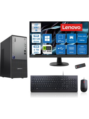 Lenovo Thinkcentre Neo 50T Gen 6 Intel Core Ultra 7 265 Upto 5,3ghz 80GB Ddr5 4tb SSD 4GB/GT1030  WIN11PRO +27"fhd Mon. Masaüstü Bilgisayar 2713BD007WTR21P30+ZETTAUSBBELLEK