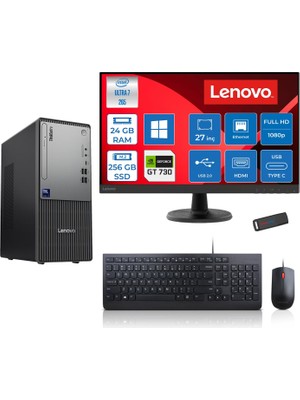 Lenovo Thinkcentre Neo 50T Gen 6 Intel Core Ultra 7 265 Upto 5,3ghz 24GB Ddr5 256GB SSD 4GB/GT730 WIN11HOME +27"fhd Mon. Masaüstü Bilgisayar 2713BD007WTR25H06+ZETTAUSBBELLEK