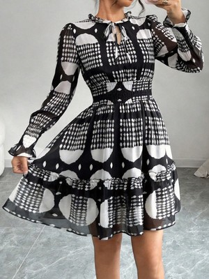 Mass Fashion Kadın Desenli Kısa Şifon Elbise