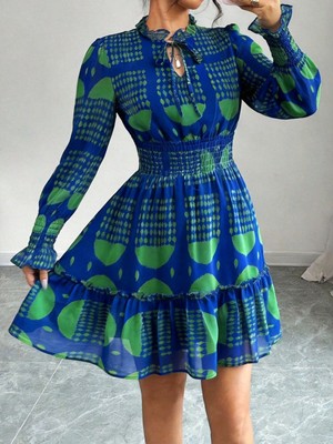 Mass Fashion Kadın Desenli Kısa Şifon Elbise