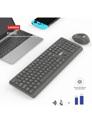 Lenovo KN260 Kablosuz Klavye Mouse Set Sessiz Koyu Gri 870042257