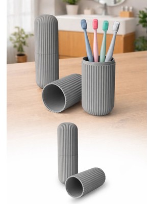 Omilife Gri Seyahat Tipi Organizer Taşıma Kabı Diş Fırçası Gözlük Makyaj Fırçası Kutusu 19 cm