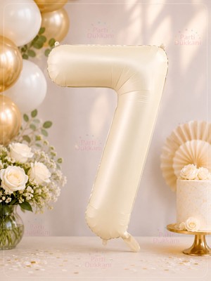 Parti Dükkanı Krem Beyaz 7 Rakam Folyo Balon 34 Inç 76 cm Helyum Uyumlu Doğum Günü Baby Shower Yıl Dönümü Parti Balonu (0-9)