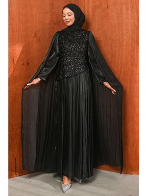 İmaj Butik Siyah Pul Payetli Janjan Abiye