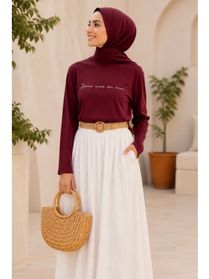 İmaj Butik Bordo Bisiklet Yaka Baskılı Penye Body