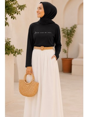 İmaj Butik Siyah Bisiklet Yaka Baskılı Penye Body