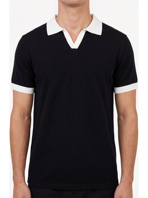 Hadiora Erkek Siyah Jakarlı Polo Yaka Pamuklu T-Shirt