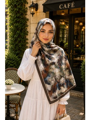 İmaj Butik Kahverengi Desenli Pamuklu Şal