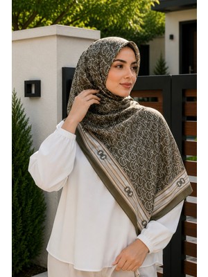 İmaj Butik Yağ Yeşili Desenli Pamuklu Şal