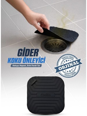 Omilife Siyah Kare Silikon Gider Kapağı Koku Önleyici Lavabo Banyo Mutfak Gider Tıkacı 14.5 cm