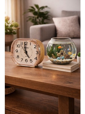 Lutara Çalar Alarmlı Retro Dokunuşlu Modern & Nostaljik& Bohem Ahşap Görünümlü Quartz  Dekoratif  Trend Masa Saati
