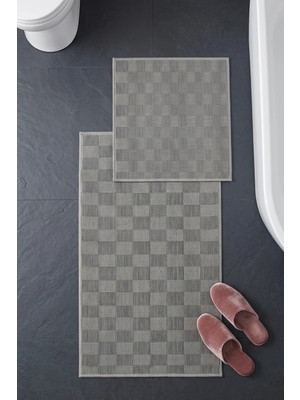 Dekozer Lunaantrasit/gri  2’li Paspas Takımı Banyo, Yumuşak,makinede YIKANABILIR,60X100+50X61