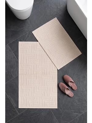 Dekozer Luna Ekru-Kırık Beyaz 2’li Paspas Takımı Banyo, Yumuşak,makinede YIKANABILIR,60X100+50X64