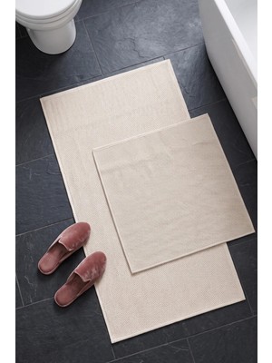 Dekozer Luna Ekru-Kırık Beyaz 2’li Paspas Takımı Banyo, Yumuşak,makinede YIKANABILIR,60X100+50X62