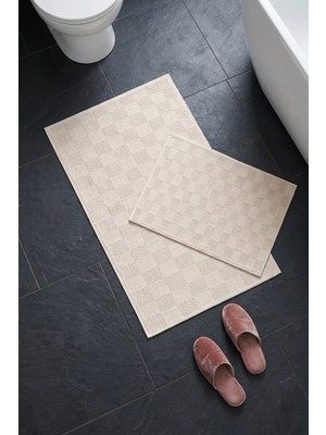 Dekozer Luna Ekru-Kırık Beyaz 2’li Paspas Takımı Banyo, Yumuşak,makinede YIKANABILIR,60X100+50X61