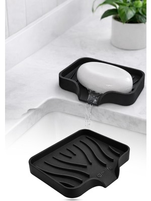 Omilife Siyah Silikon Sabunluk Vantuzlu Su Giderli Kaymaz Sabun Kabı Banyo Mutfak Lavabo Organizer