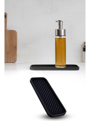 Omilife Siyah Silikon Yağdanlık Yağlık Standı Altlık Çok Amaçlı Organizer Sabunluk Altlığı 23x10 Cm