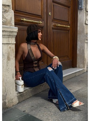 Aida Fashion Diz ve Paça Detay Palazzo Jeans