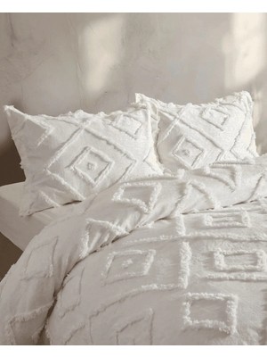 Miar home perde tekstil Miar Krem Şönil Iskandinav Yatak Örtüsü Takımı 250 x 260 cm - Valonlu Model 2 Adet 50 x 70 Yastık Kılıfı