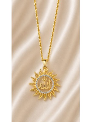 Vipfoni Gold Renk Zirkon Taşlı Allah Yazılı Kaplama Kolye -M3