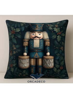 Orcadeco -Yılbaşı Temalı Mavi Lüx Bando Asker Kırlent Kılıfı 45X45 cm