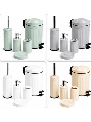 Aşkana En Çok Satan Model, 5 Parça Retro Metal Banyo Seti, 5 Lt Büyük Boy Çöp Kovası,tuvalet Fırçası,sıvı Sabunluk,diş Fırçalık,katı Sabunluk Takımı