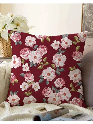 Rem Home Çift Taraflı Renkli Zeminde Çiçek Desenli Dijital Baskılı Modern Raşel Örme Yastık Kırlent Kılıfı