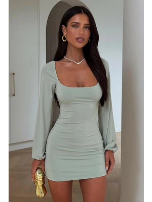 Pink Life Mint Aura (Koyu Ton) Yeşil Mini Elbise