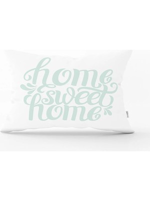 Rem Home Bulut Mavi Home Sweet Home Dekoratif Dikdörtgen Yastık Kırlent Kılıfı