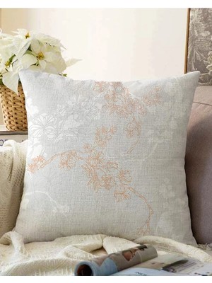 Rem Home Çift Taraflı Renkli Zeminli Sarmaşık Desenli Dijital Baskılı Modern Raşel Örme Yastık Kırlent Kılıfı