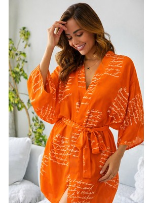 Kadın Desenli Kemerli Kimono