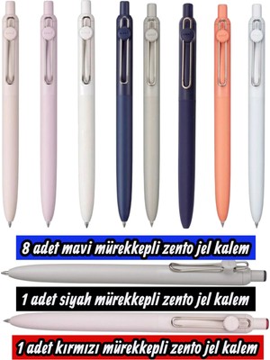 Uni-Ball Uniball Zento 10'lu Set Jel Tükenmez Kalem 8 Mavi Mürekkep 1 Siyah 1 Kırmızı Mürekkep 0.7 mm