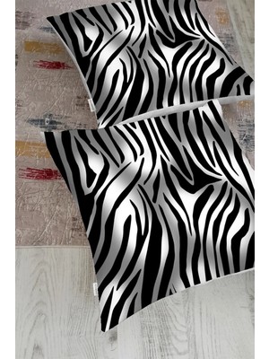 Rem Home Zebra Desenli Dijital Baskılı Modern Yer Minderi