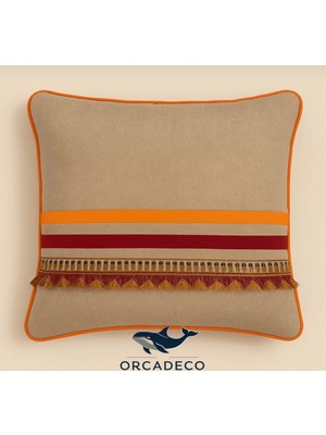 Orcadeco -Ottoman Empire Collection/dokuma Şerit & Püskül Detaylı Dekoratif Kırlent 45X45TURUNCU