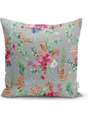 Rem Home Pastel Zeminli Yılbaşı Çorabı Desenli Dijital Baskılı Modern Yastık Kırlent Kılıfı